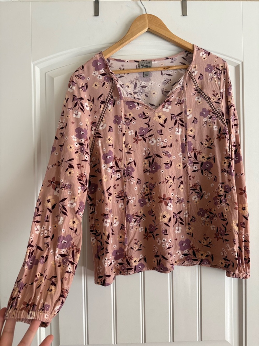 Pretty Floral Long-Sleeve Peasant Top - Dusty Rose